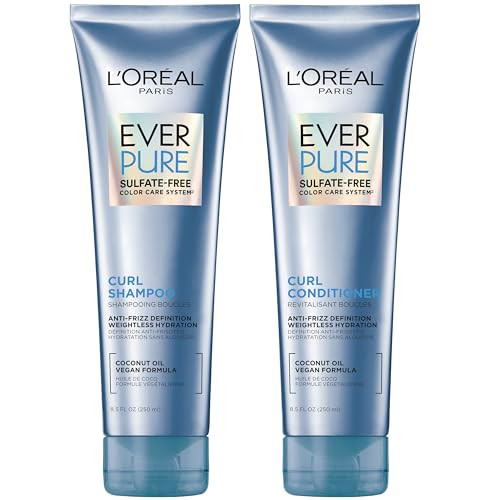 LOreal Paris Sulfate Free Shampoo and Conditioner for Curly Hair Lightweight AntiFrizz Hair Care with Coconut Oil EverPu