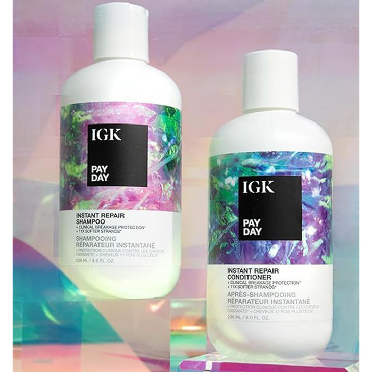 IGK PAY DAY Instant Repair Shampoo Conditioner Set Repairs Damage Boosts Strength Vegan CrueltyFree 8 oz Pack of 2
