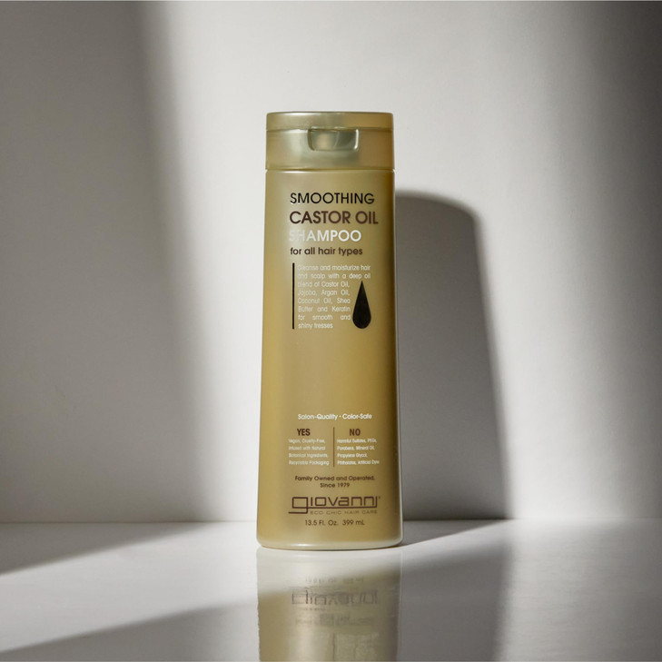 GIOVANNI Smoothing Castor Oil Shampoo All Hair Types Moisturize Hair Scalp Hydrate Tame Frizz Jojoba Argan Oil Coconut O