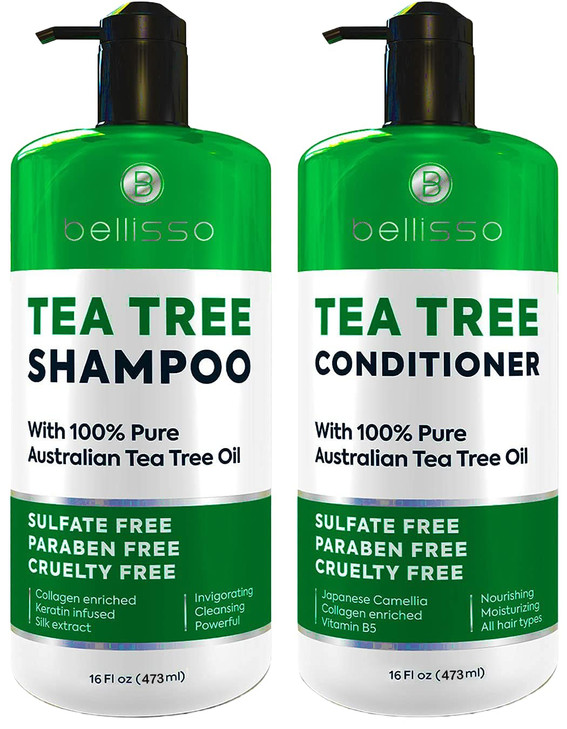 Tea Tree Shampoo and Conditioner Set with 100 Pure Australian Tea Tree Oil Anti Dandruff Sulfate and Paraben Free Dry Sc