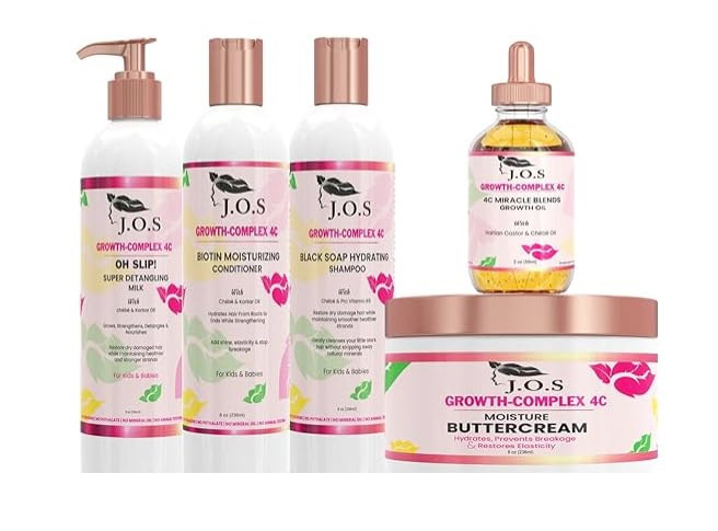 JOrganic Solutions Kids 4C Healthy Hair Kit Moisturizer Growth Oil Detangler Shampoo Conditioner for Coily Kinky Hair
