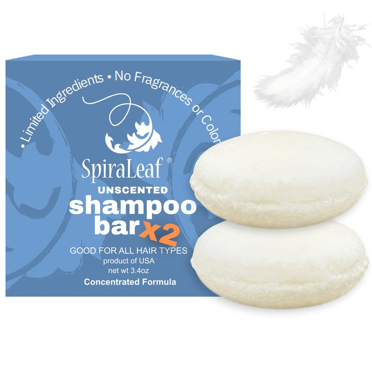 Spiraleaf Solid Shampoo Bars x2 UNSCENTED Shampoo Bars All Hair Types Rich Nourishing Oils FragranceFree DyeFree Concent