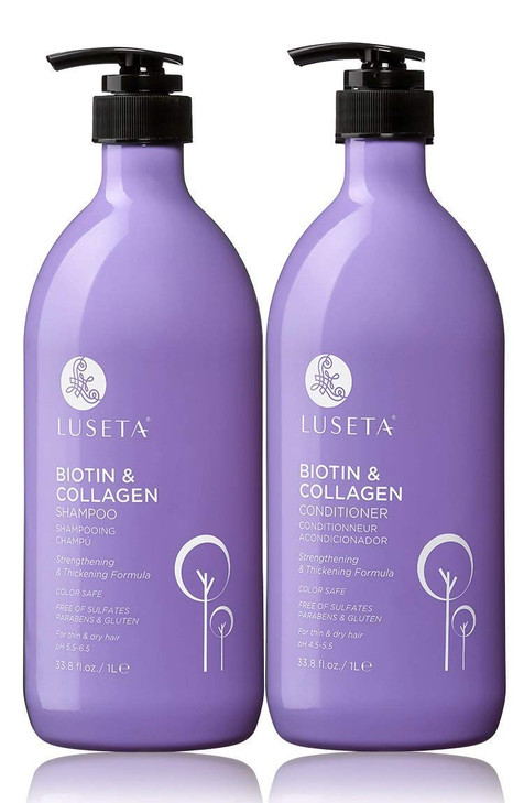 L LUSETA Biotin Collagen Shampoo Conditioner Set 2 x 338oz Thickening for Hair Growth Infused with Argan Oil to Repair D