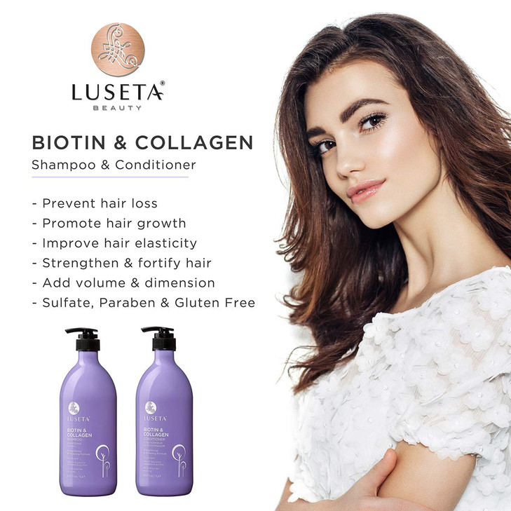 L LUSETA Biotin Collagen Shampoo Conditioner Set 2 x 338oz Thickening for Hair Growth Infused with Argan Oil to Repair D