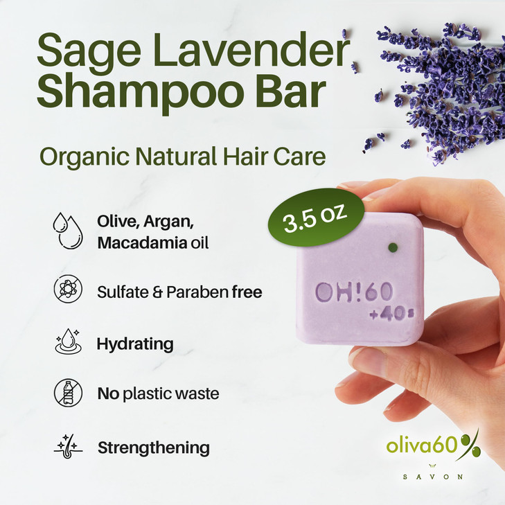Shampoo Bar Sage Lavender Hair Care Made with Olive Argan Macadamia Oil Sulfate Paraben Free Natural Hair Care 35 oz Hyd