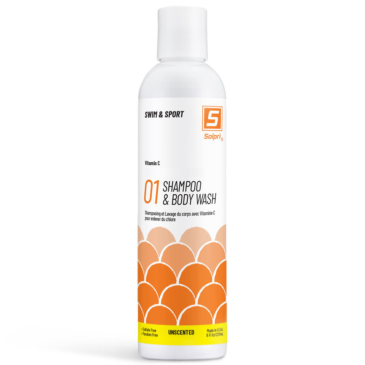 Solpri Swimmers Chlorine Swim Shampoo and Body Wash for Kids Adults Unscented with Vitamin C Sulfate Free 8 Fl Oz