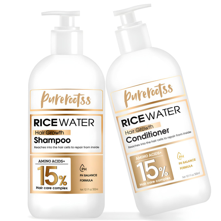 Rice Water Shampoo and Conditioner Set for Thinning Hair with Natural Ingredients including Biotin and Caffeine Men and