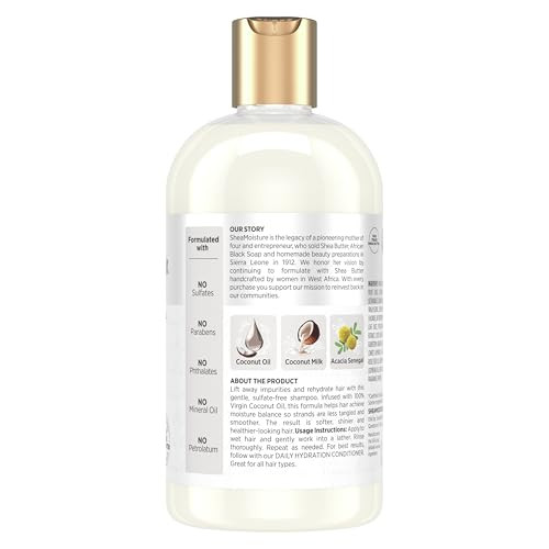 Shea Moisture Daily Hydration Shampoo Virgin Coconut Oil for All Hair Types SulfateFree 13 oz