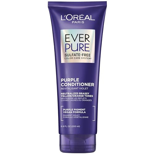 LOreal Paris Sulfate Free Brass Toning Purple Conditioner for Blonde Bleached Silver or Brown Highlighted Hair EverPure