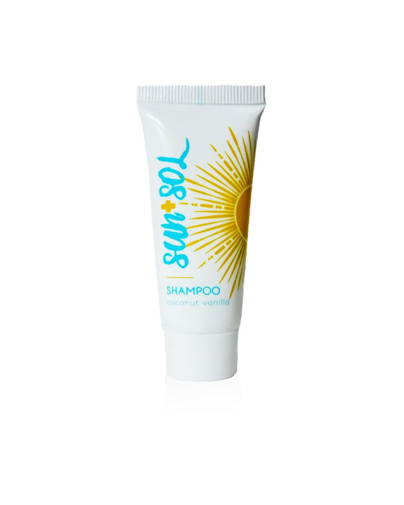 World Amenities Sun Sol Bulk Cleansing Shampoo with Warm Coconut Vanilla Fragrances Travel Size Toiletries Mini Hotel Am