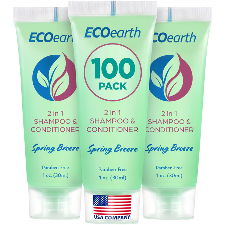 EcoEarth Travel Size Shampoo Conditioner 2in1 1 fl oz 100 PK Spring Breeze Delight Your Guests wRevitalizing Refreshing