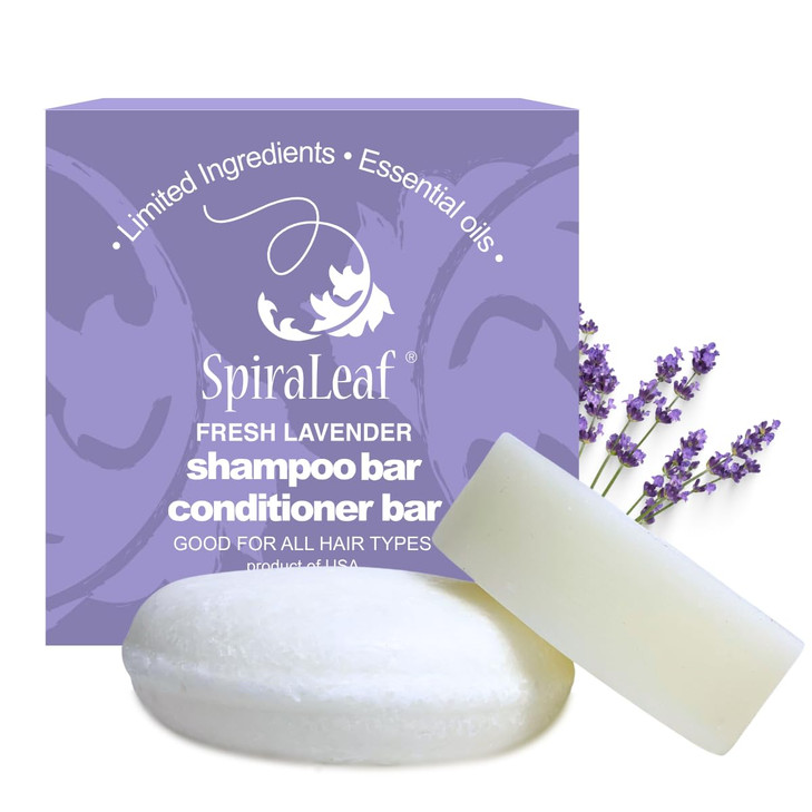 SPIRALEAF Solid Shampoo Bar Conditioner Bar Set FRESH LAVENDER Essential Oil Blend Limited Ingredients Concentrated Form