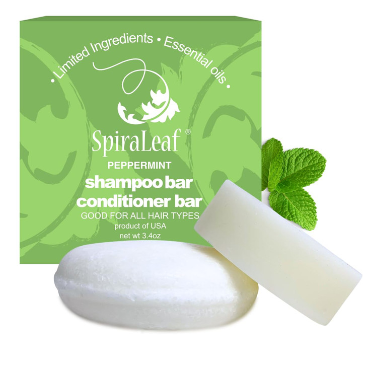 SPIRALEAF Solid Shampoo Bar Conditioner Bar Set PEPPERMINT Essential Oil Limited Ingredients Concentrated Formula Fragra