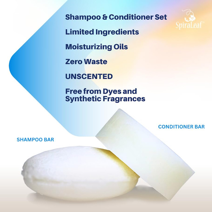 SPIRALEAF Solid Shampoo Bar Conditioner Bar Set UNSCENTED Limited Ingredients Concentrated Formula FragranceFree DyeFree