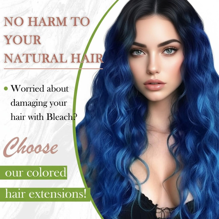 RUNATURE Tape in Hair Extensions Human Hair Blue Tape in Extensions 12 Inch Blue Hair Extensions Real Human Hair Seamles