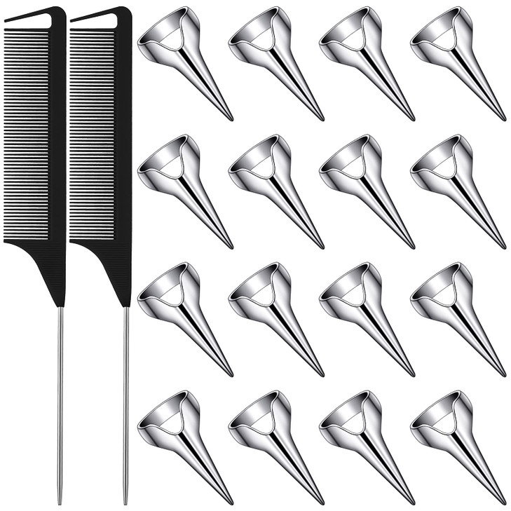 18 Pcs Hair Parting Tools Hair Parting Rings and Pinky Selecting Tools Retro Nail Finger with Steel Comb Pointed Styling