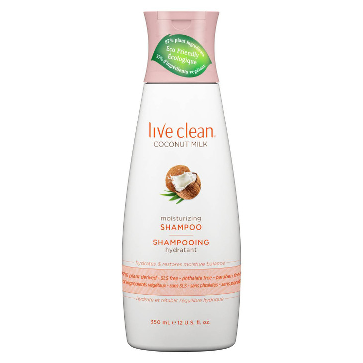 Live Clean Coconut Milk Moisturizing Shampoo and Conditioner 12 oz each with Certified Organic Coconut Extract and Oil P