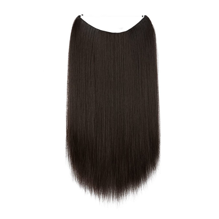 SARLA Invisible Wire Hair Extensions Straight Black Brown Short Synthetic Hairpieces 14 Inch Adjustable Transparent Head
