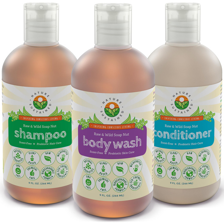 Nature Sustained Pure Sensitive Skin Shampoo Conditioner Raw Probiotic Plant Formula pH Balanced for Sensitive Skin Dry