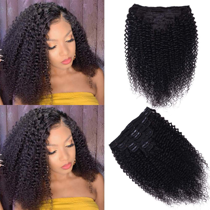 Curly Clip In Extension Human Hair 3C 4A Kinky Curly Clip Ins Full Head for Black Women Brazilian Remy Human Hair Natura
