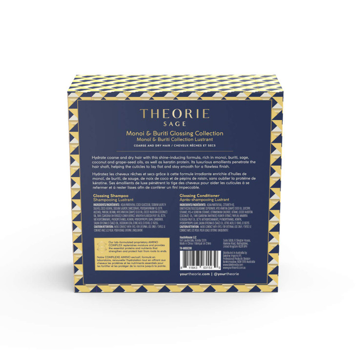 THEORIE Monoi and Buriti Travel Set Glossing Shampoo Conditioner minis Hydrate Shine Suited for Coarse and Dry Hair Prot