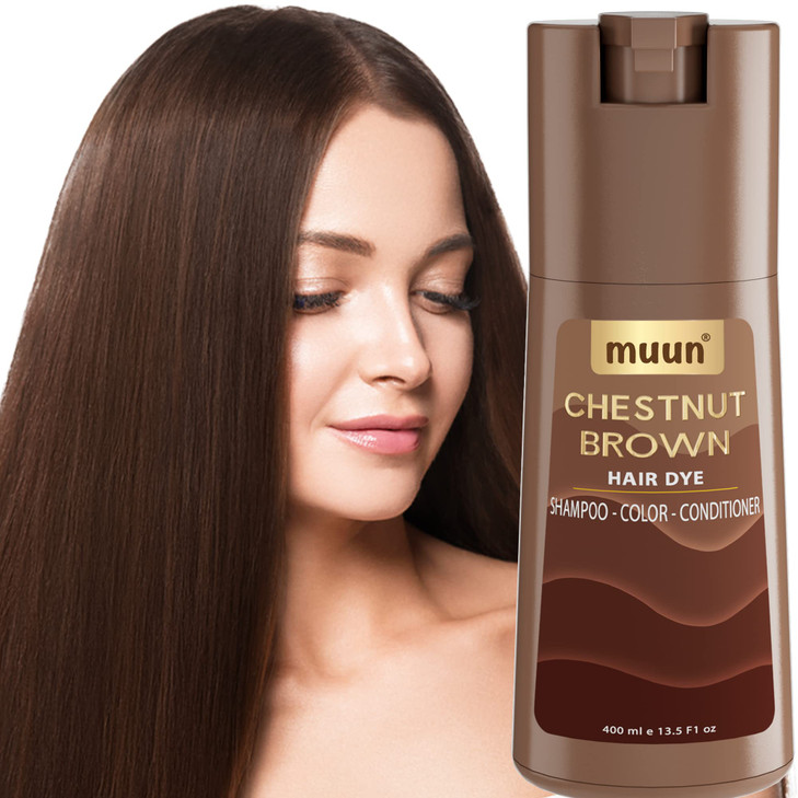 Muun Chestnut Brown Hair Dye Shampoo 3In1 Ammonia Free Hair Color Shampoo for Gray Hair Coverage for Women and Men in mi