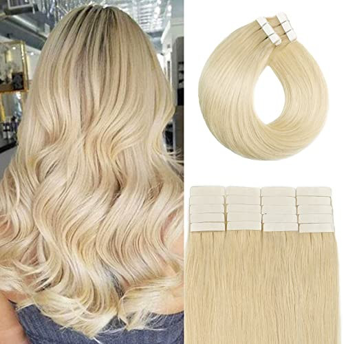 Hair Extensions Tape 50g 20pcs 16 Inch Bleach Blonde Soft Tape in Human Hair Extensions Real Human Hair Remy Hair Extens