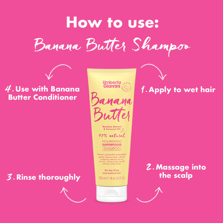 Umberto Giannini Banana Butter Nourishing Superfood Shampoo Vegan Cruelty Free Moisturising Formula for Dry Textured or