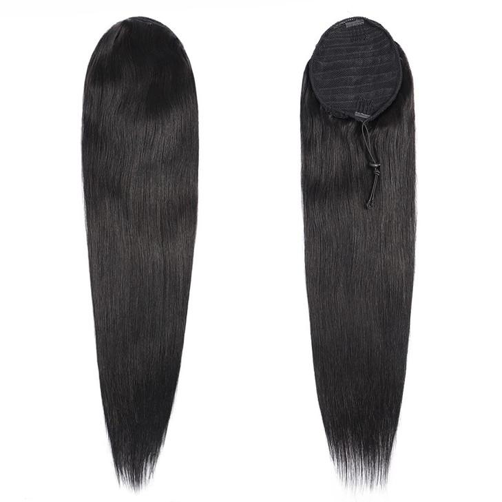 Straight Human Hair Ponytail Drawstring 100 Ponytails Extension for Women Brazilian Straight Hair Natural Color 16 Inch