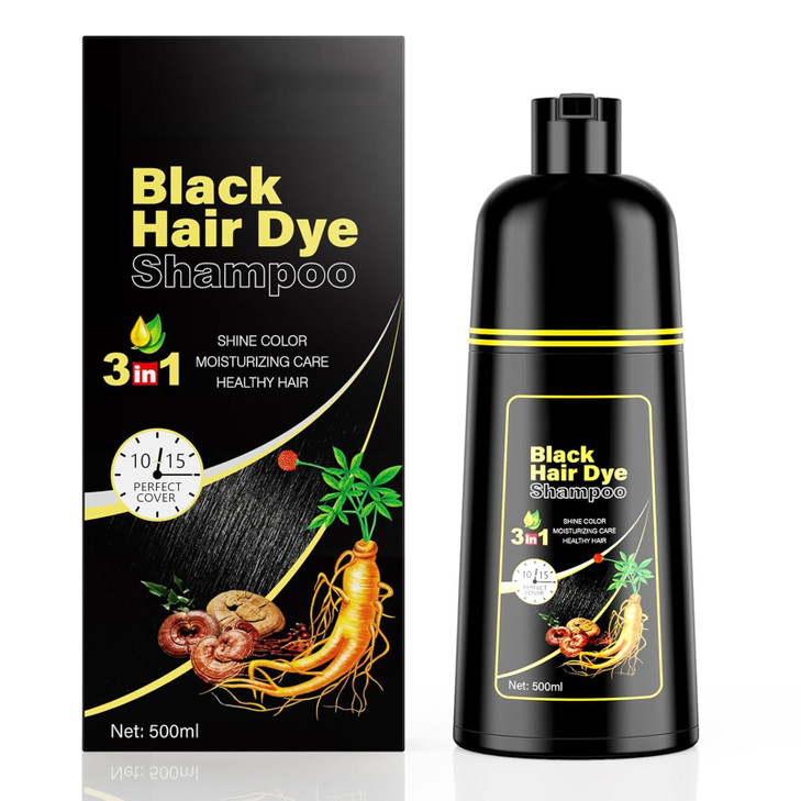 KINGMING Black Hair Dye Shampoo 3 in 1 for Gray Hair Hair Color Shampoo for Women Men Grey Hair Coverage Herbal Ingredie
