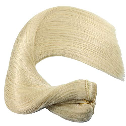 Eufficco Real Human Remy Hair Lace Clip In Hair Extensions 18inch Finsih at 185inch 120g Color Bleach Blonde Double Weft