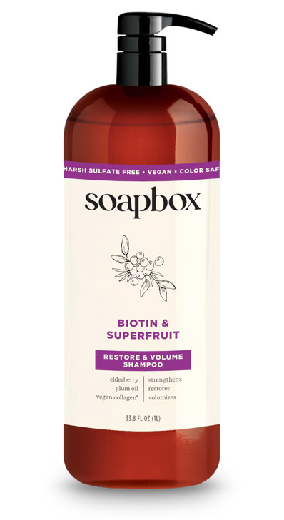 Soapbox Biotin Shampoo Biotin Collagen Super Fruit Shampoo for Thin Fine Thinning Hair Volumizing Repairing to Promote H