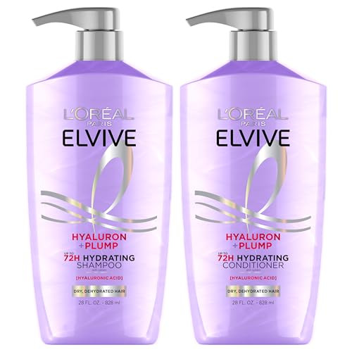 LOreal Paris Elvive Hyaluron Plump Shampoo and Conditioner Set for Dehydrated Dry Hair with Hyaluronic Acid Care Complex