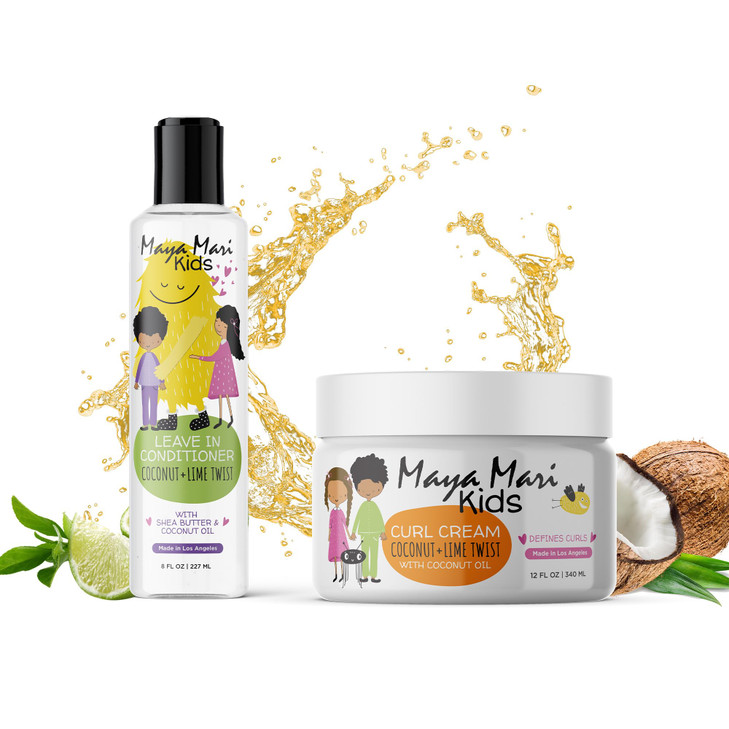Maya Mari Kids Leave In Conditioner and Curl Cream Hair Detangler and Smoothing Treatment Set Curly Hair Products for Ki