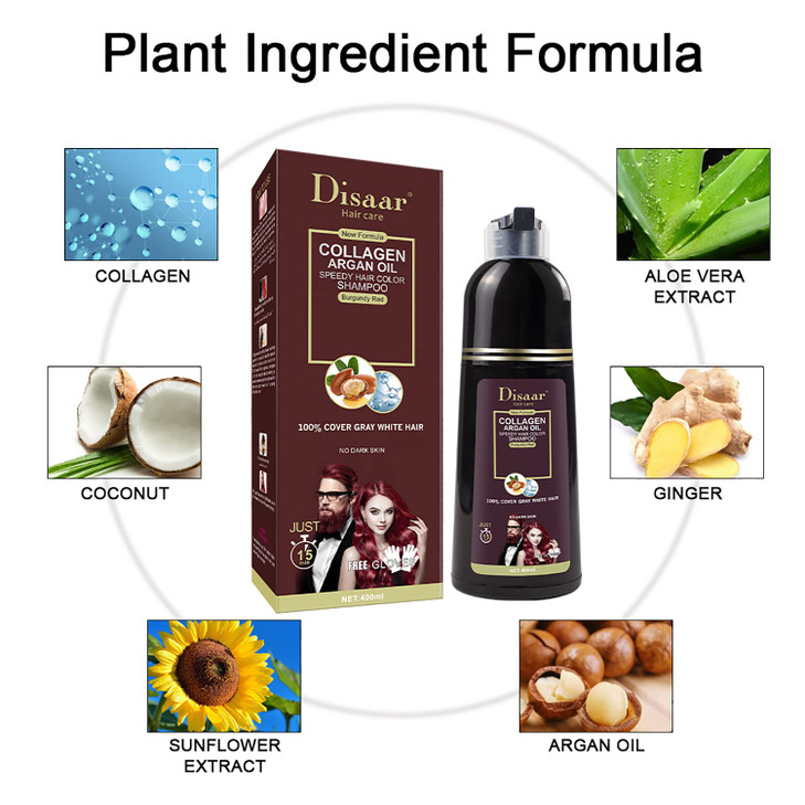 DISAAR Beauty Speedy Hair Color Shampoo 100 Cover Gray White Hair Easy To Use Long Lasting 400ml1353floz Burgundy Red