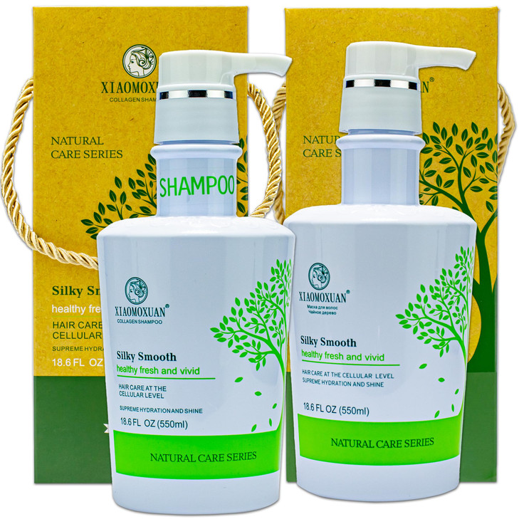 Xiaomoxuan Natural Tea Tree Collagen Shampoo and Vegan Hair Mask Hydrating Set Deep Conditioner for Dry Damaged Hair Col