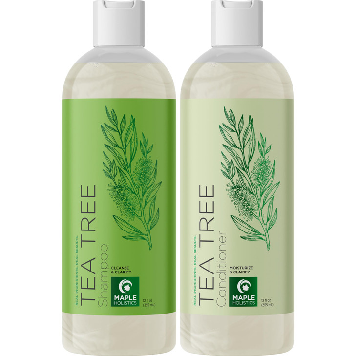 Tea Tree Shampoo and Conditioner Set Sulfate Free Clarifying Shampoo and Conditioner for Oily Hair Scalp Care with Clean