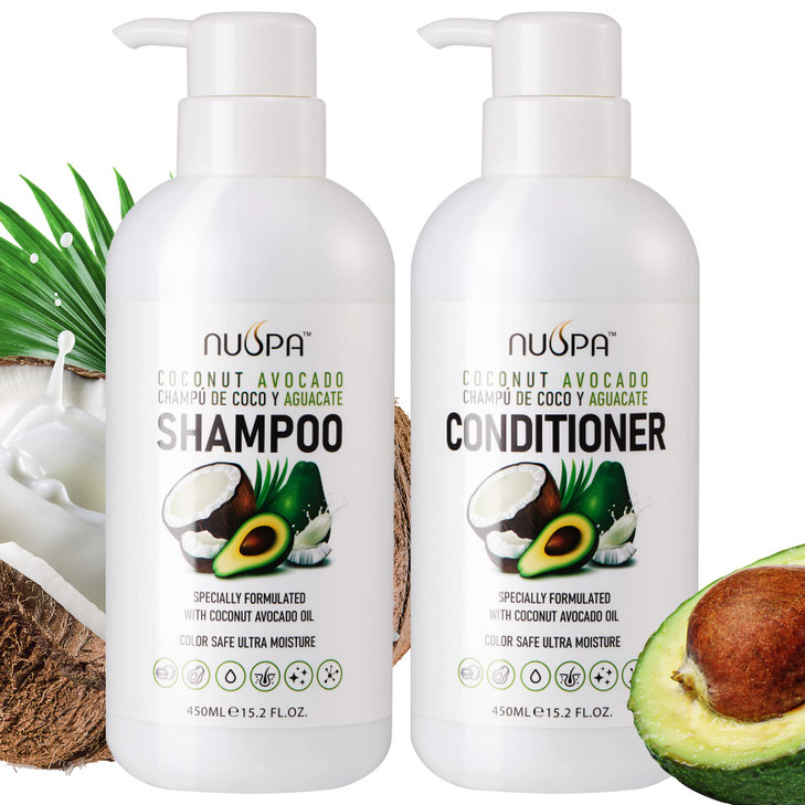 Nuspa Coconut Avocado Shampoo and Conditioner SetsColor Safe Ultra Moisture Sulfate Free Shampoo and Conditioner pack fo