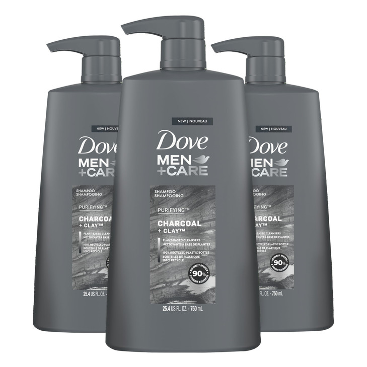DOVE MEN CARE Shampoo Charcoal Clay 3 Count For HealthyLooking Hair Naturally Derived Plant Based Cleansers 254 oz