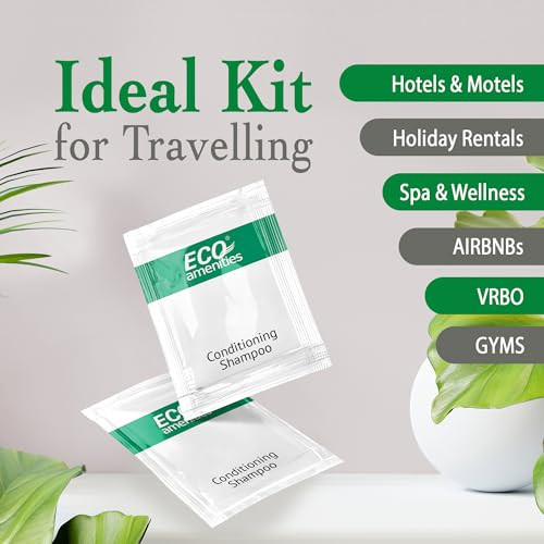 ECO Sachet Individually Wrapped Toiletries Travel Size Bulk Shampoo and Conditioner 2in1 10ml 100 pk Mini Hotel Toiletri