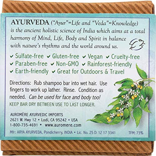 Auromere Ayurvedic Shampoo Bar Eco Friendly Handmade Vegan Cruelty Free Natural Non GMO All in One Bar for Soap and Sham