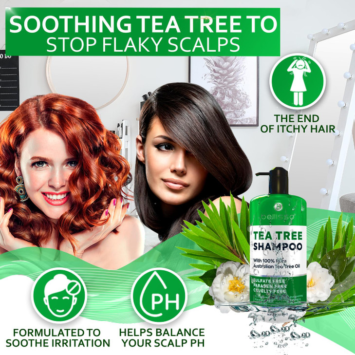 Tea Tree Oil Shampoo Sulfate and Paraben Free with Collagen Keratin Ideal for Women and Men with Oily Hair and Scalp Bui