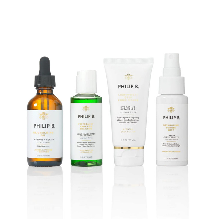 Philip B 4 Step Discovery Kit Includes Peppermint Avocado Shampoo Rejuvenating Oil Detangling Toning Mist Lightweight De