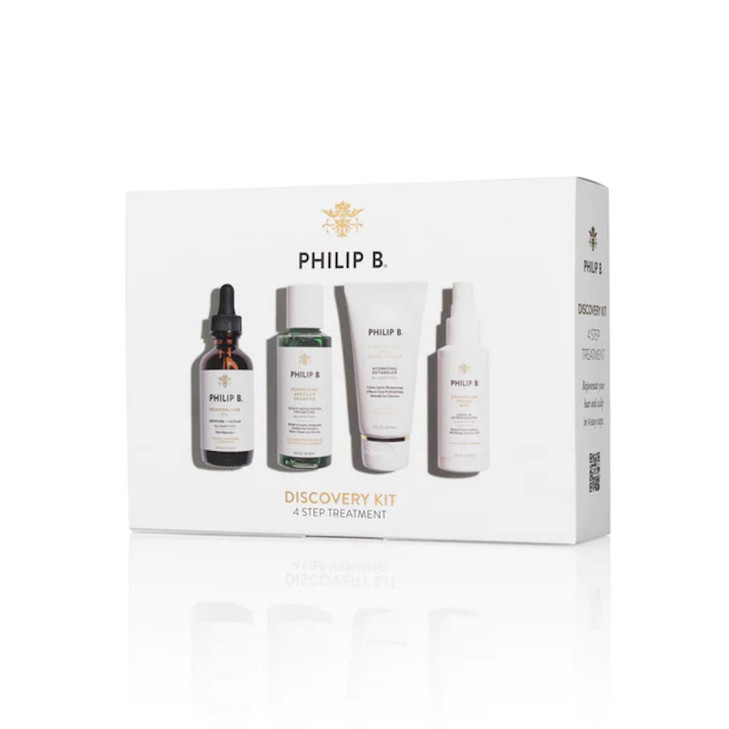 Philip B 4 Step Discovery Kit Includes Peppermint Avocado Shampoo Rejuvenating Oil Detangling Toning Mist Lightweight De