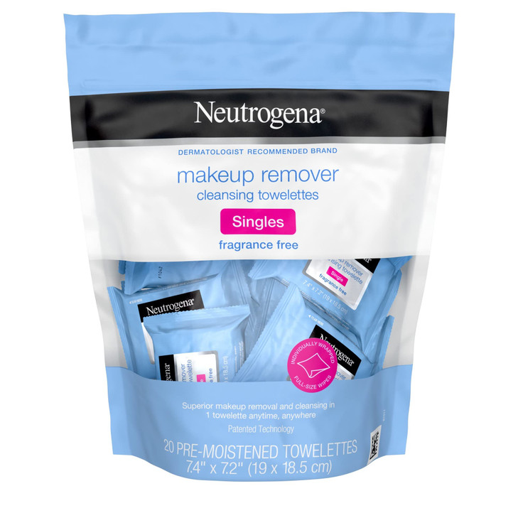Neutrogena Fragrance-Free Makeup Remover Cleansing Towelette Singles, Individually-Wrapped Daily Face Wipes 20 ct online at globaldelivered