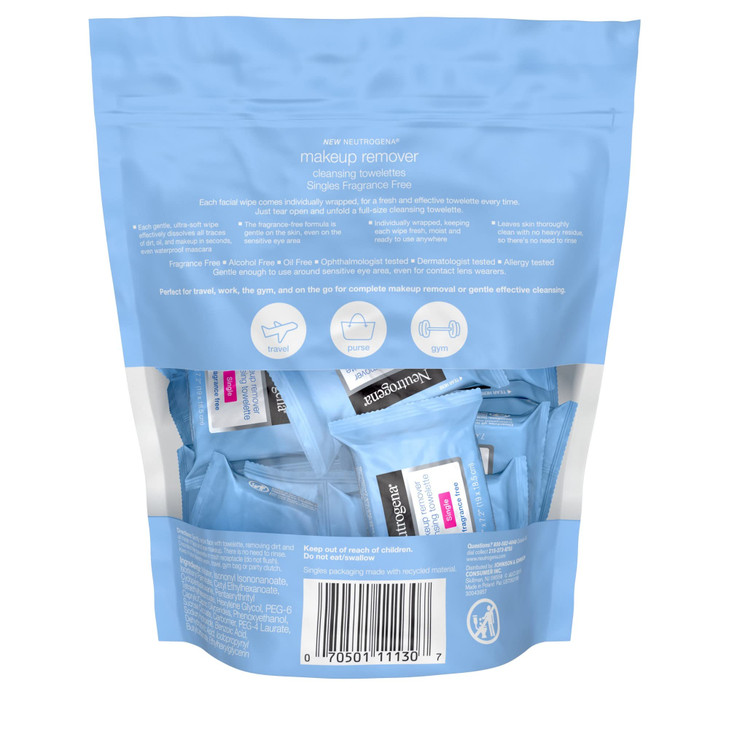 Neutrogena Fragrance-Free Makeup Remover Cleansing Towelette Singles, Individually-Wrapped Daily Face Wipes 20 ct online at globaldelivered