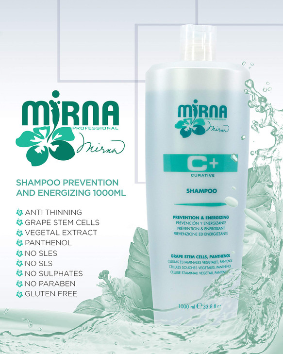 Mirna Professional Prevention Energizing Anti Hairloss Shampoo Infused with Grape stem cells Panthenol No Sulphate Glute