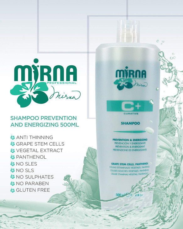 Mirna Professional Prevention Energizing Anti Hairloss Shampoo Infused with Grape stem cells Panthenol No Sulphate Glute