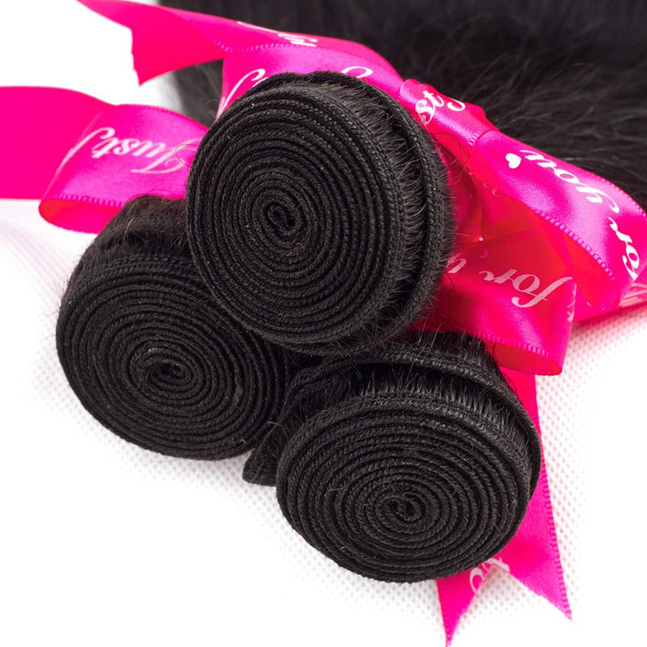 Subella Brazilian Straight Hair 3 Bundles with Closure Grade 10A Unprocessed Brazilian Virgin Human Hair Bundles with Cl