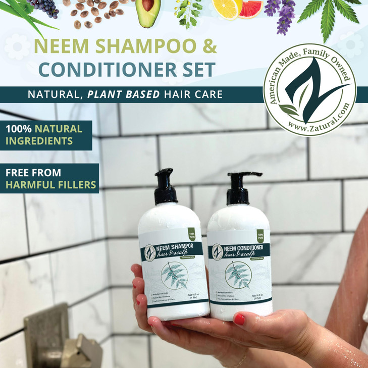 Zatural Natural Neem Shampoo Conditioner Kit Health Soothing Healing For Sensative Scalp Hair Nourish Repair 16oz Shampo